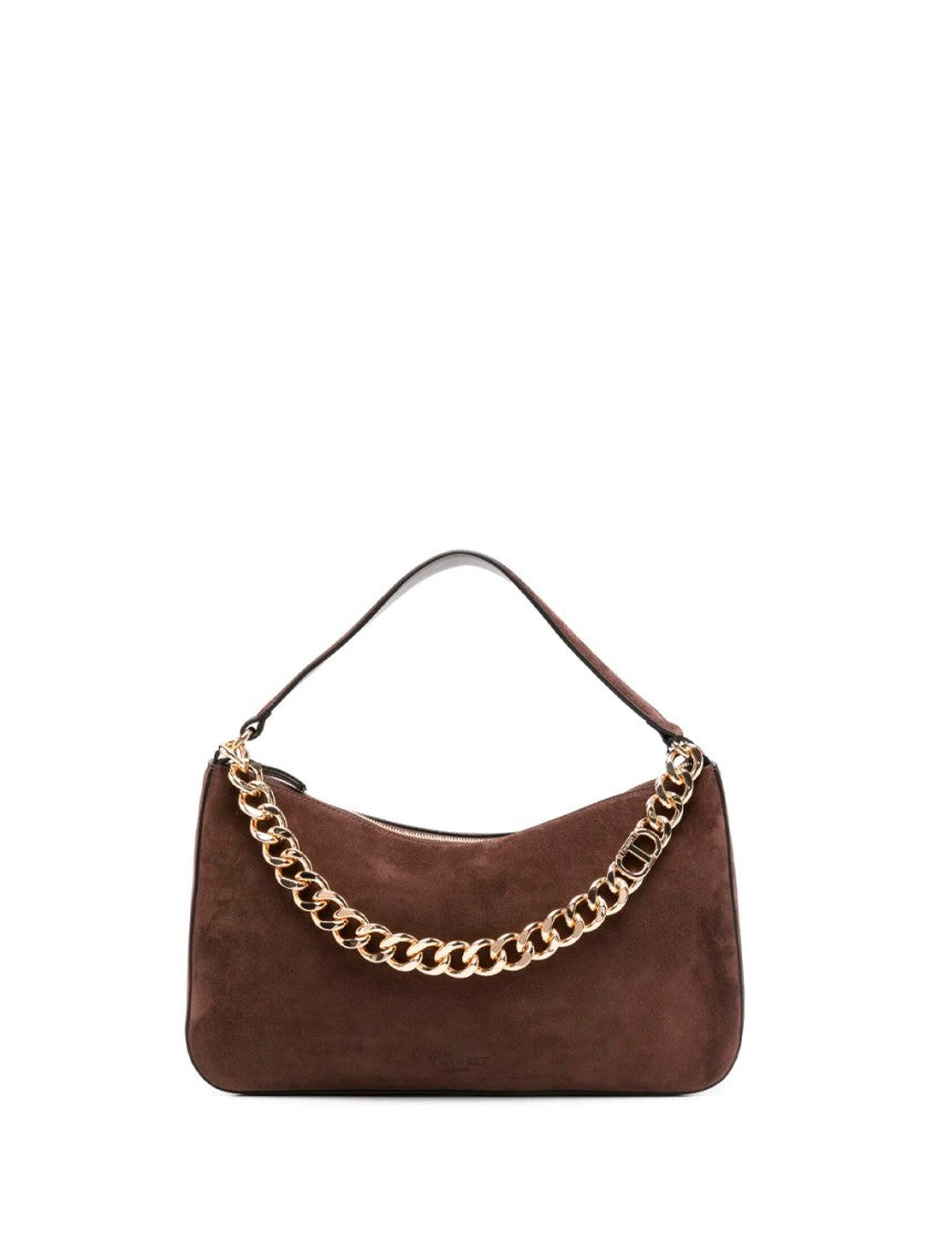 Twin-Set Suede Crossbody Bag With Gold Chain Strap