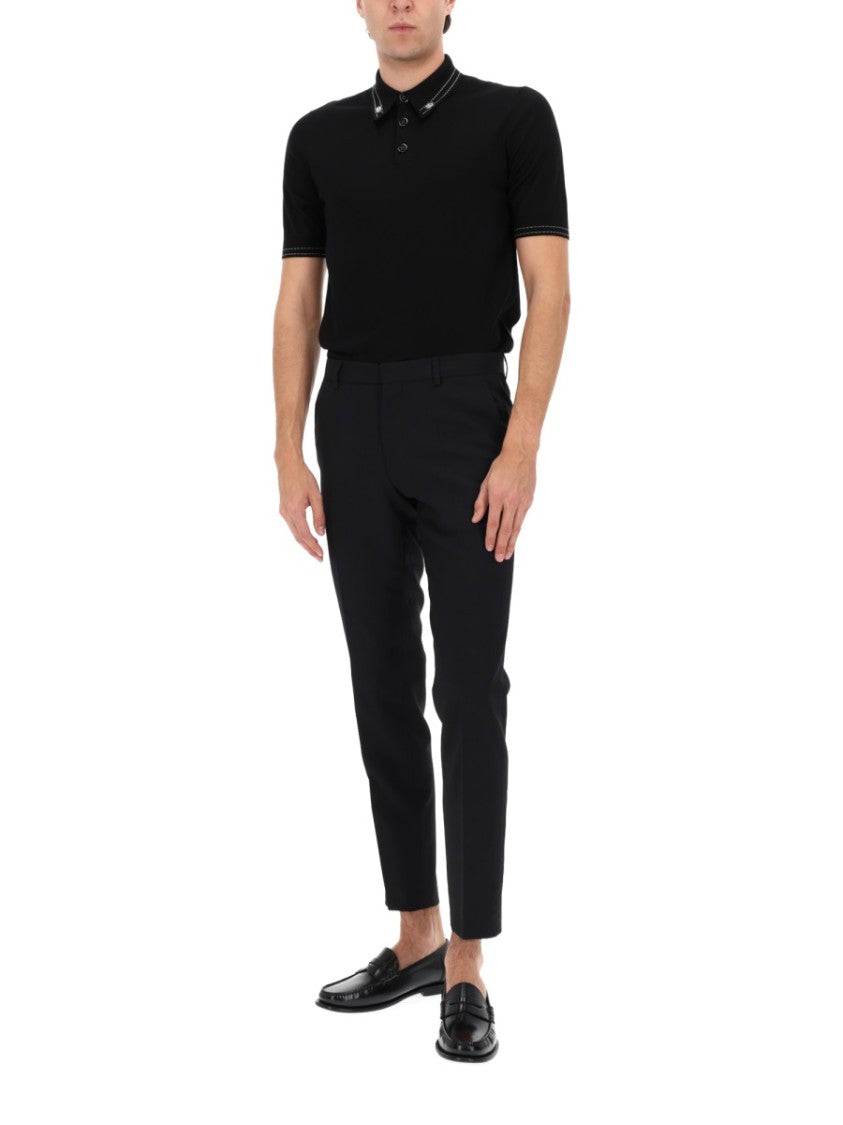 Dolce & Gabbana Neutrals Fitted Contrast Stitching Silk Polo Shirt