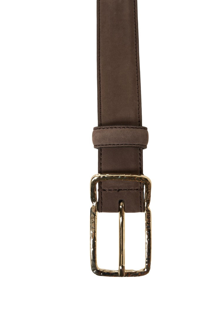 Gavazzeni Brown Nubuck Belt With Textured Gold-Tone Buckle