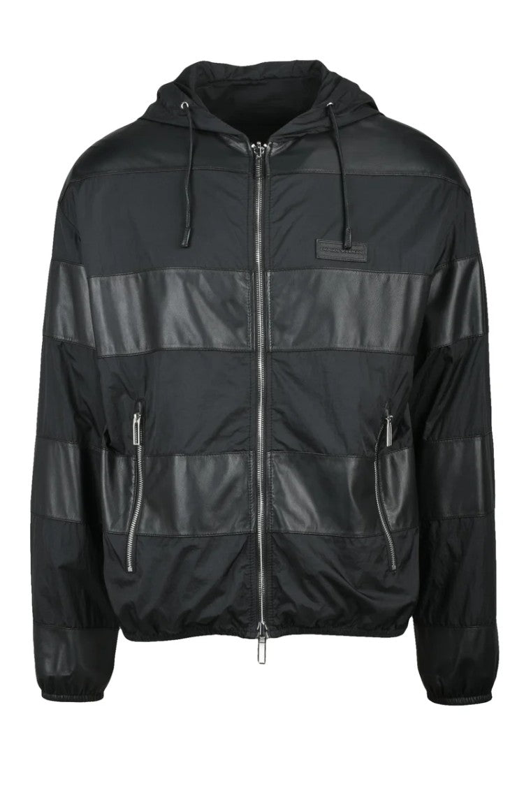 Emporio Armani Patchwork Leather/Nylon Jacket - Black