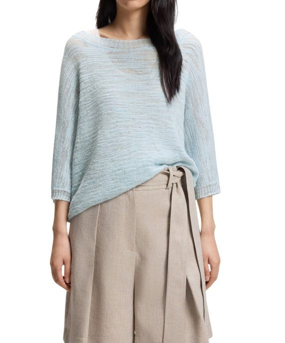 Boss Relaxed Knit Top With Crew Neckline And 3/4-Length Sleeves