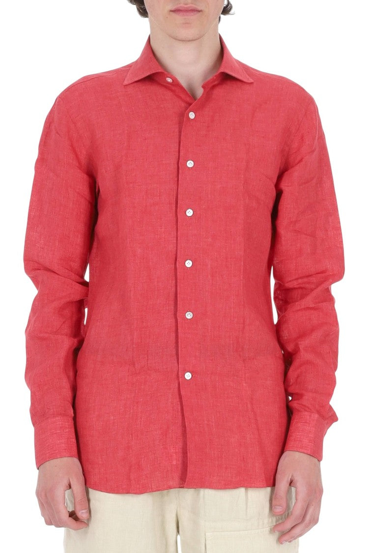 Borriello Red Pure Linen Casual Shirt