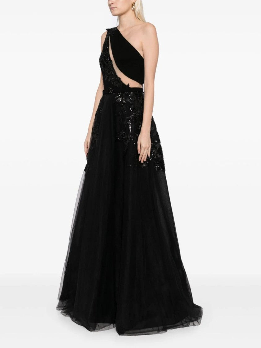 Saiid Kobeisy Tulle Beaded Dress With Floral Beading