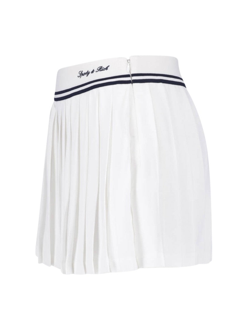 Sporty And Rich Pleated White Mini Skirt With Navy Detail