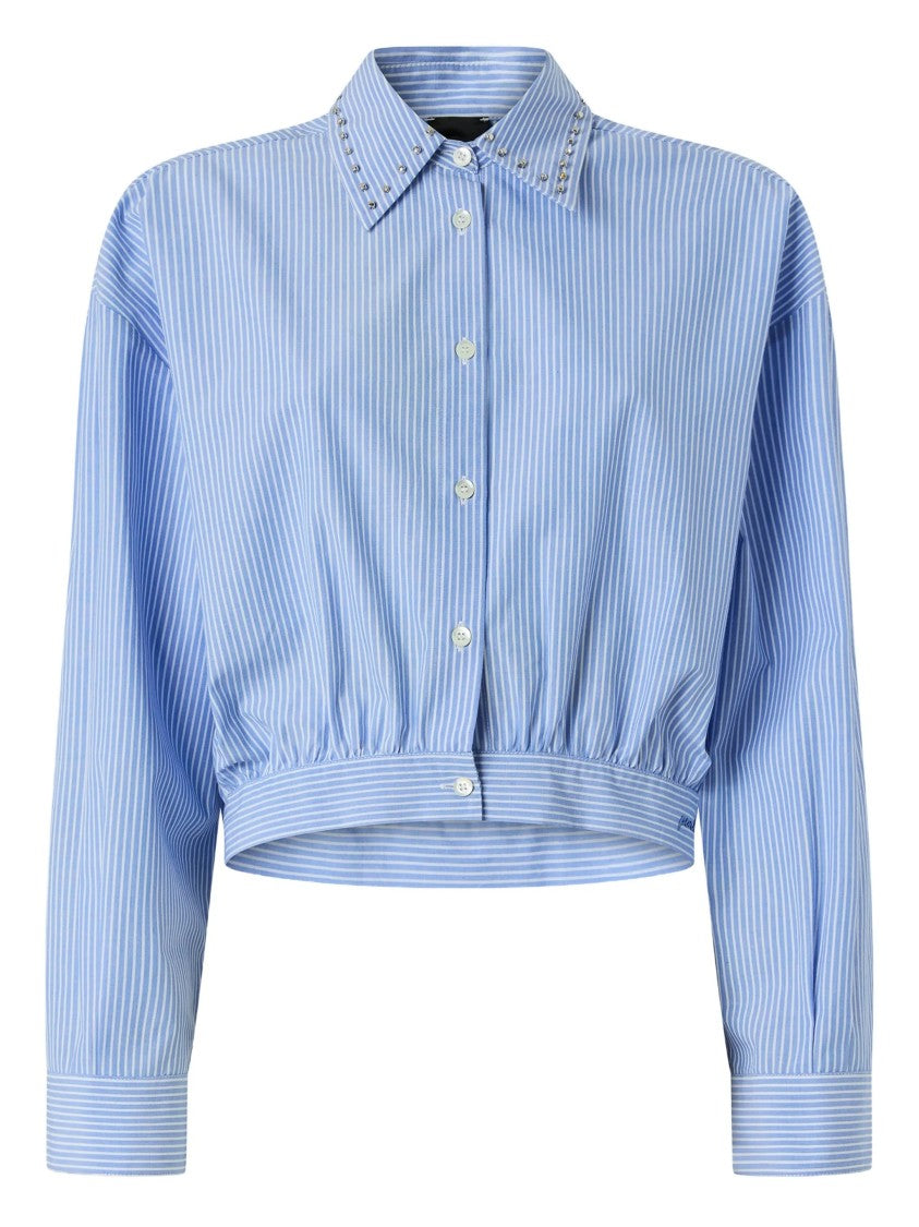 Pinko Light Blue Charita Cropped Pinstripe Shirt