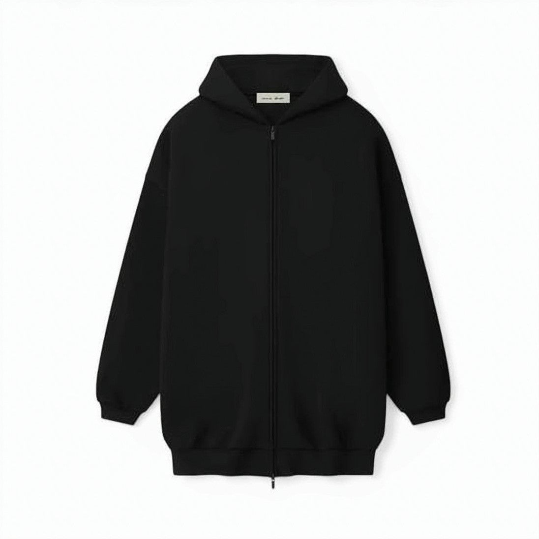 Fear Of God Black Zip-Up Hoodie With Embossed Design