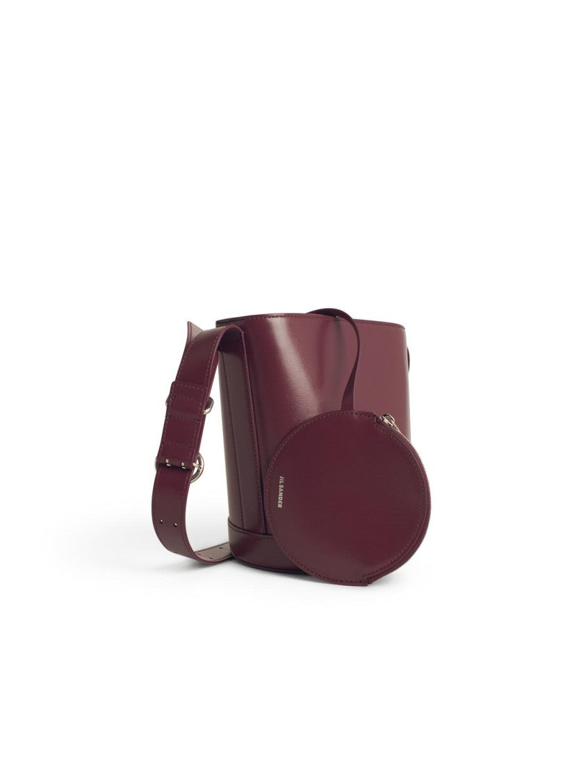 Jil Sander 'Cannolo' Burgundy Leather Bucket Bag