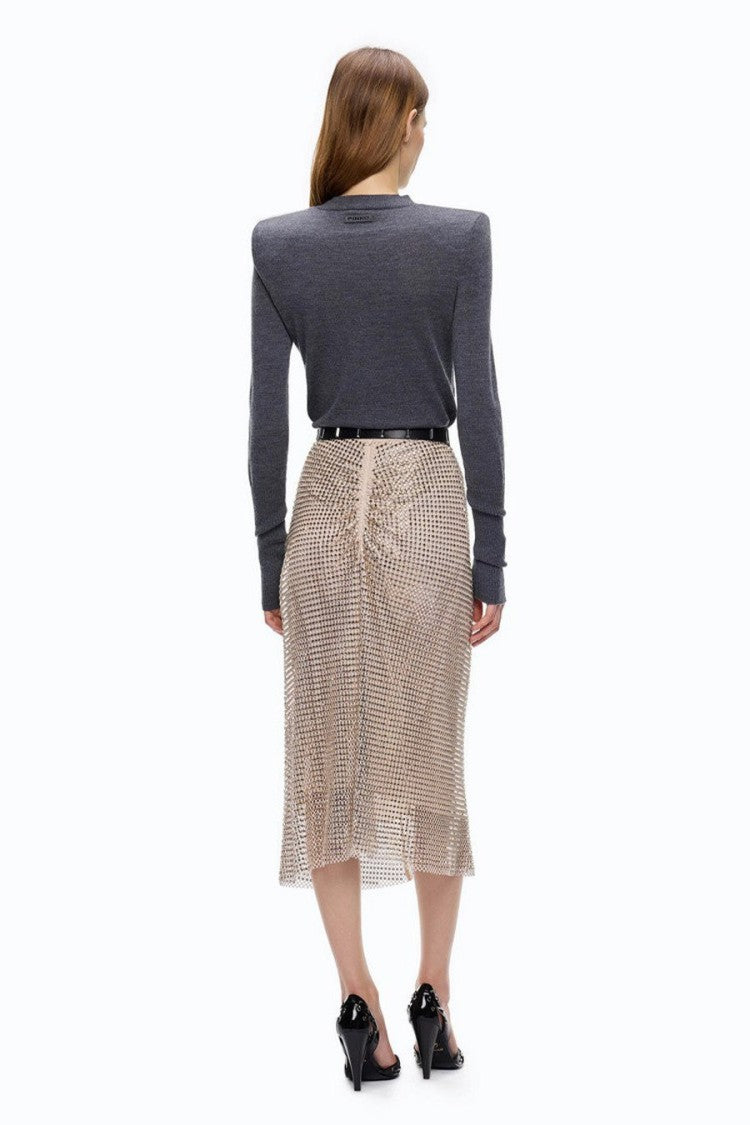 Pinko Grey Wool Ribbed-Cuff Mock-Neck Sweater