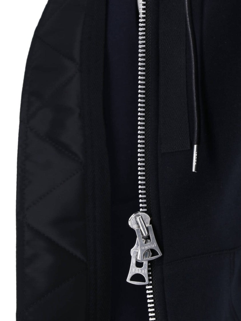 Sacai Technical Fabric Bomber Jacket With Hood And Zippered Pockets