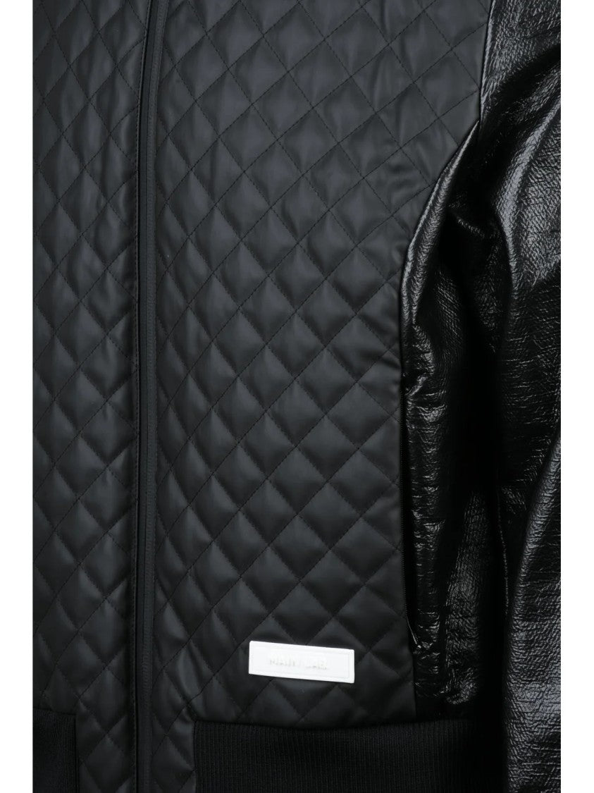 Balmain Quilted Black Polyurethane Jacket With High Collar And Functional Pockets
