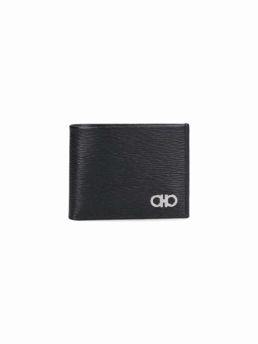 Ferragamo Textured Bifold Wallet With Polished Logo Emblem