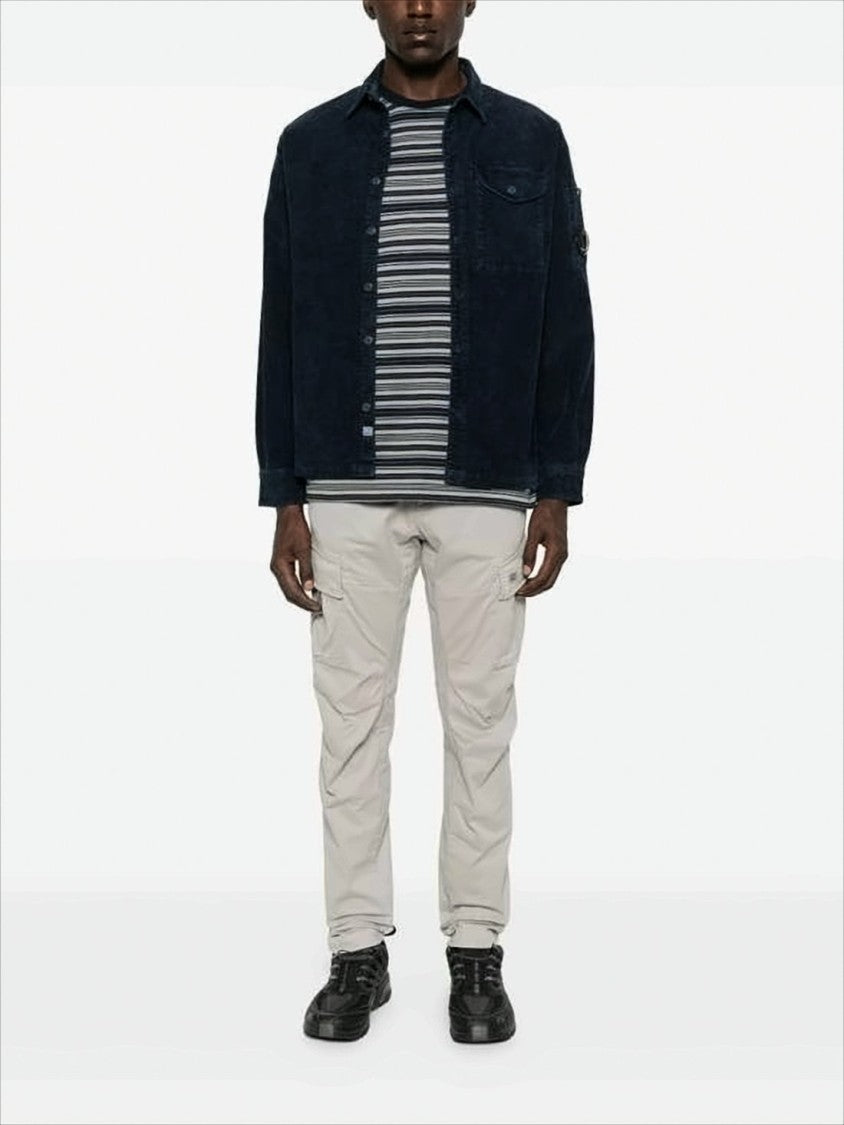 C.P. Company Navy Corduroy Jacket With Button-Up Front And Unique Lens Detail