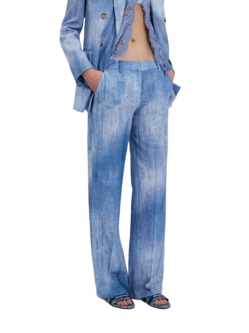 Ermanno Firenze High-Waisted Wide-Leg Trousers With Washed Denim Effect
