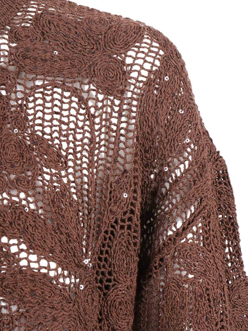 Kangra Cashmere Brown Open Knit Sequined Jacket