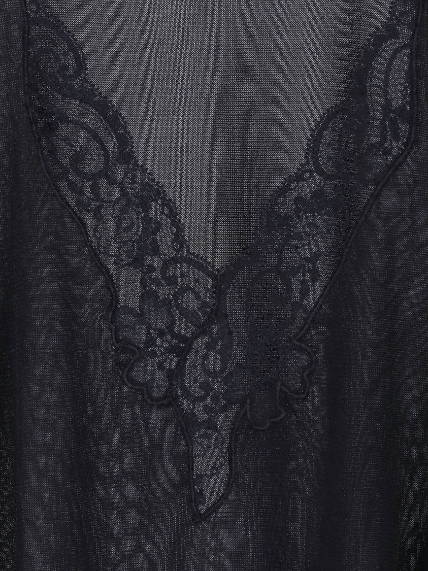 Balmain Black Viscose Lace V-Neck Tank Top