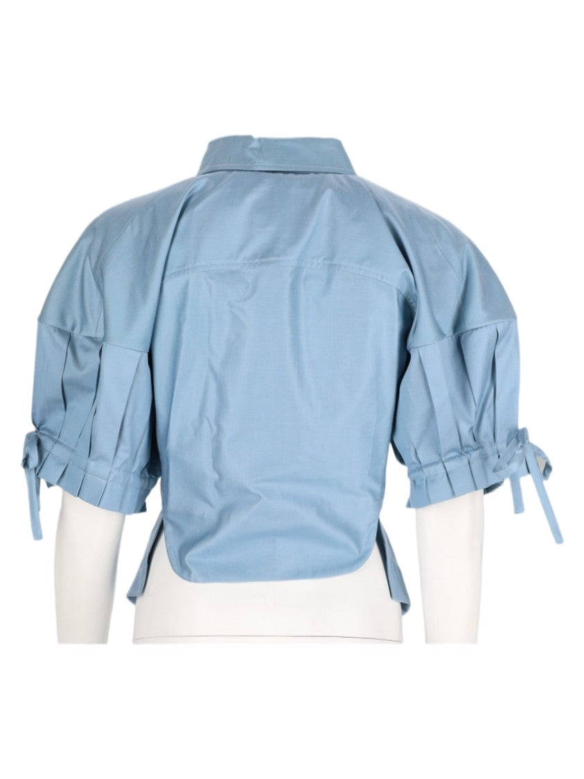 Vivienne Westwood Blue Pleated Sleeves Bow Details Cotton Top
