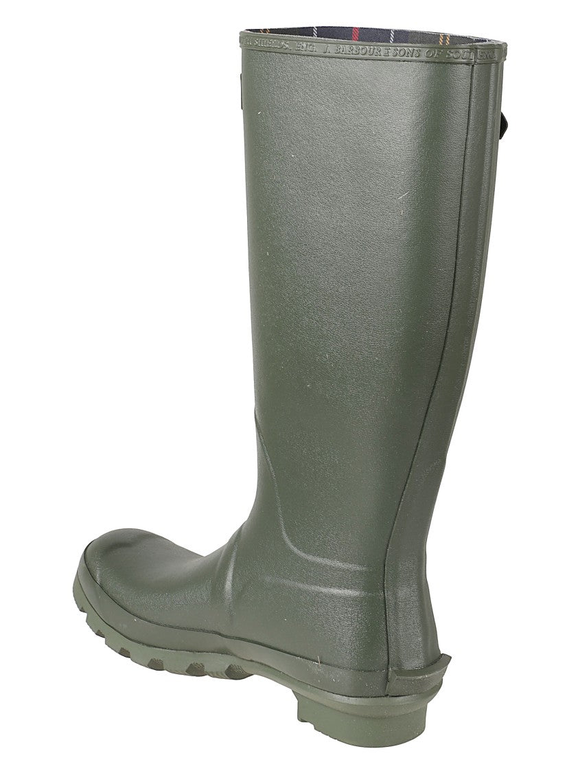 Barbour Tall Rubber Boots With Adjustable Buckle And Tartan Lining