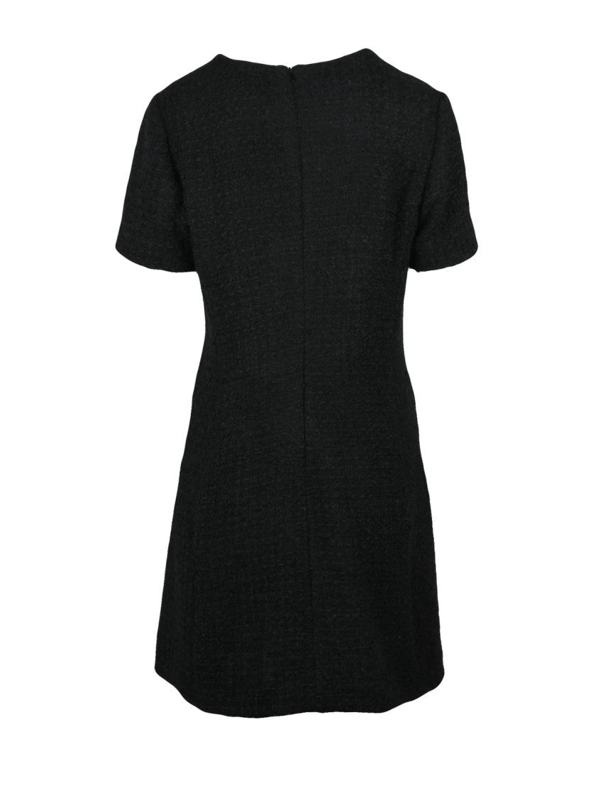 Purotatto Black Wool-Blend Zip Flared Bouclé Dress