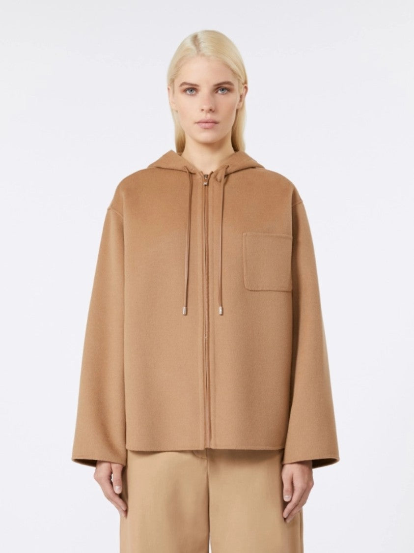 Max Mara Elegant Hooded Coat With Front Zipper