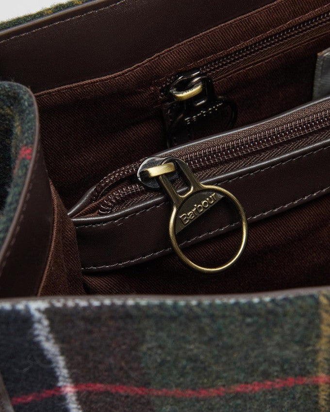 Barbour Rectangular Tartan Tote Bag With Dark Brown Trim