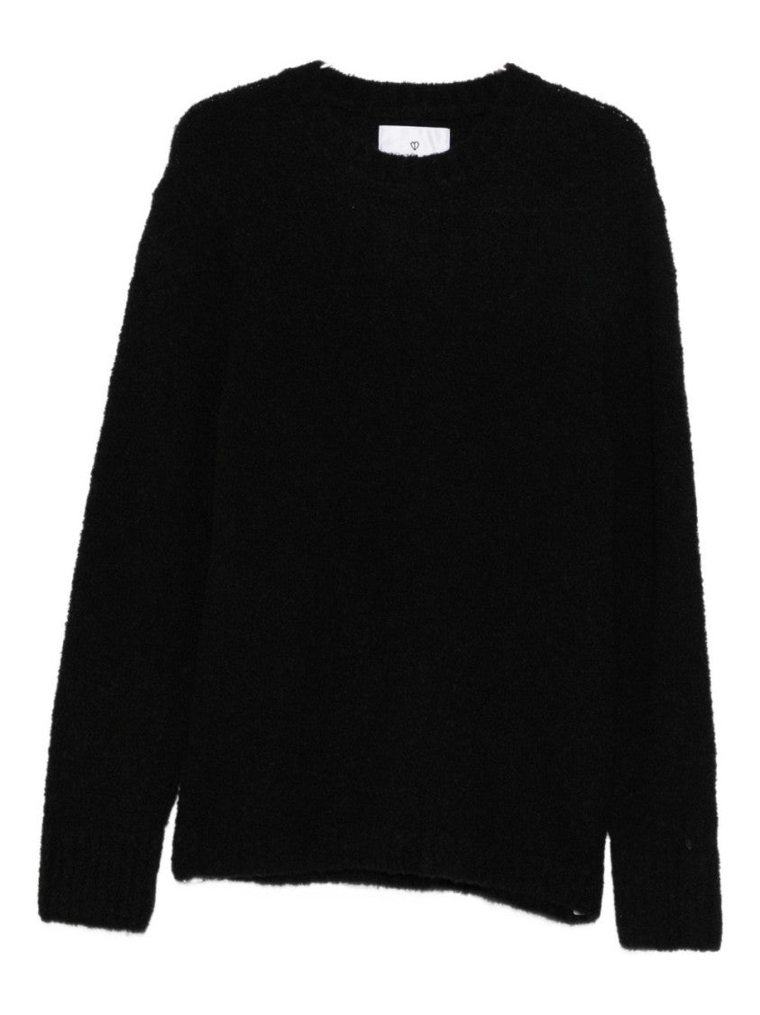 Seven Gauge Textured Black Crewneck Sweater With Relaxed Fit