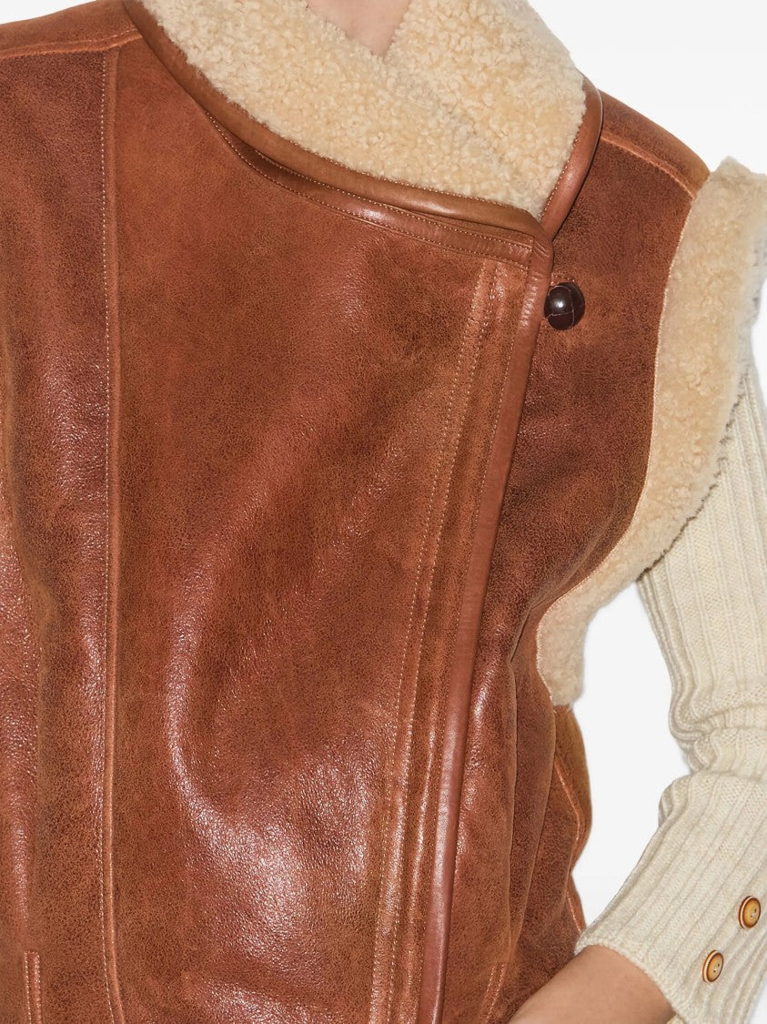Isabel Marant Cropped Brown Leather Jacket With Plush Shearling Detailing