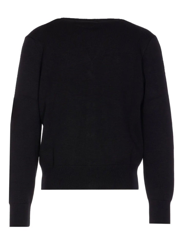 Ami Paris Black V-Neck Embroidered Emblem Wool Cardigan