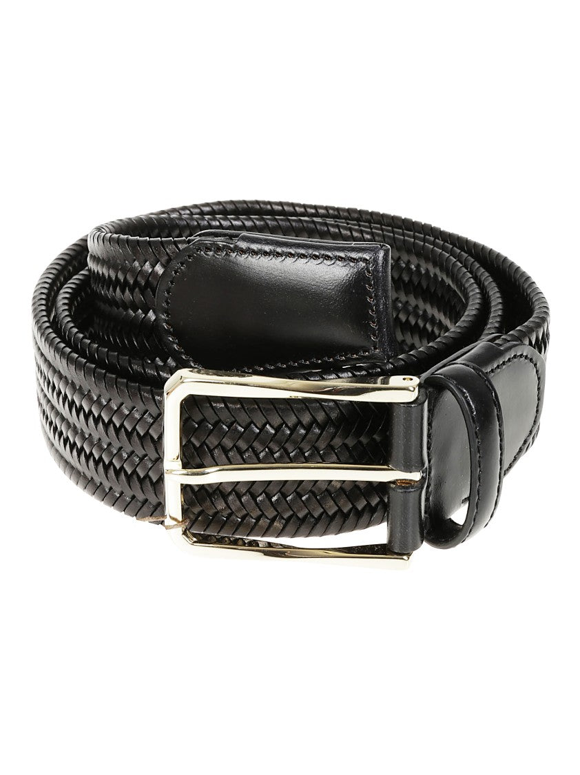 Canali Braided Calf Leather Belt With Polished Buckle