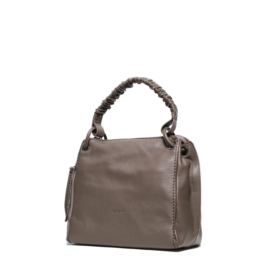 Plinio Visona' Shoulder Bag With Curled Handle In Mud Textured Leather