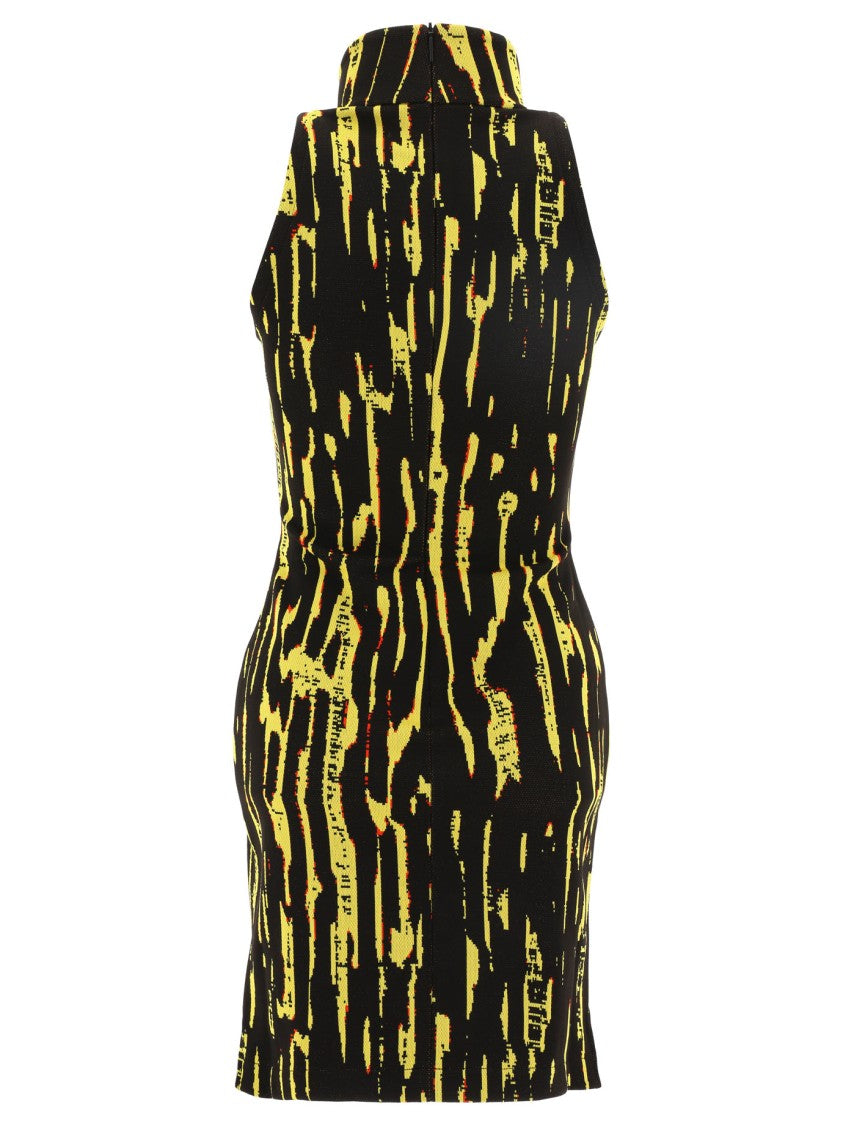 Ambush High-Neck Mini Dress With Bold Jacquard Pattern