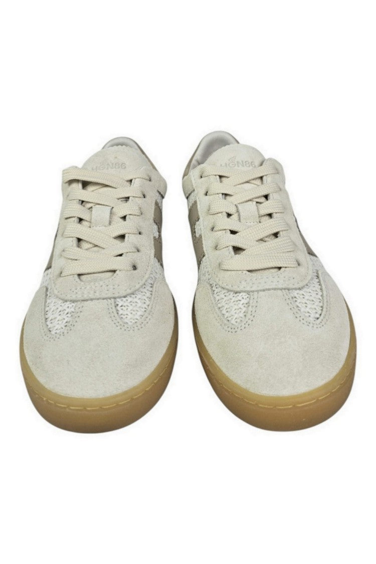 Hogan Sophisticated Beige Lace-Up Sneakers With Distinctive Logo Detail