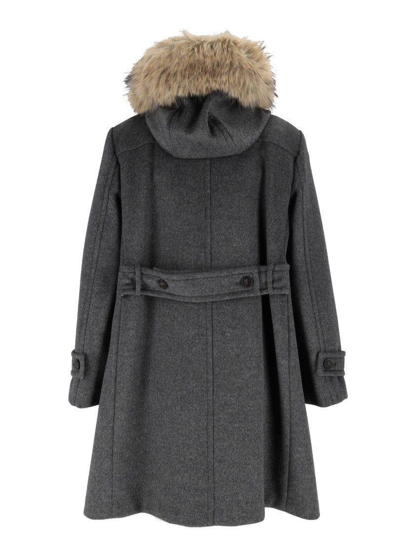 Max Mara Grey Epica Toggle Fur Trim Coat