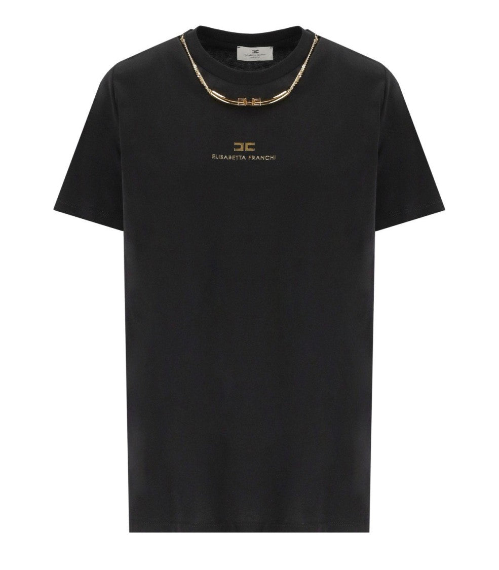 Elisabetta Franchi Black T-Shirt With Jewel