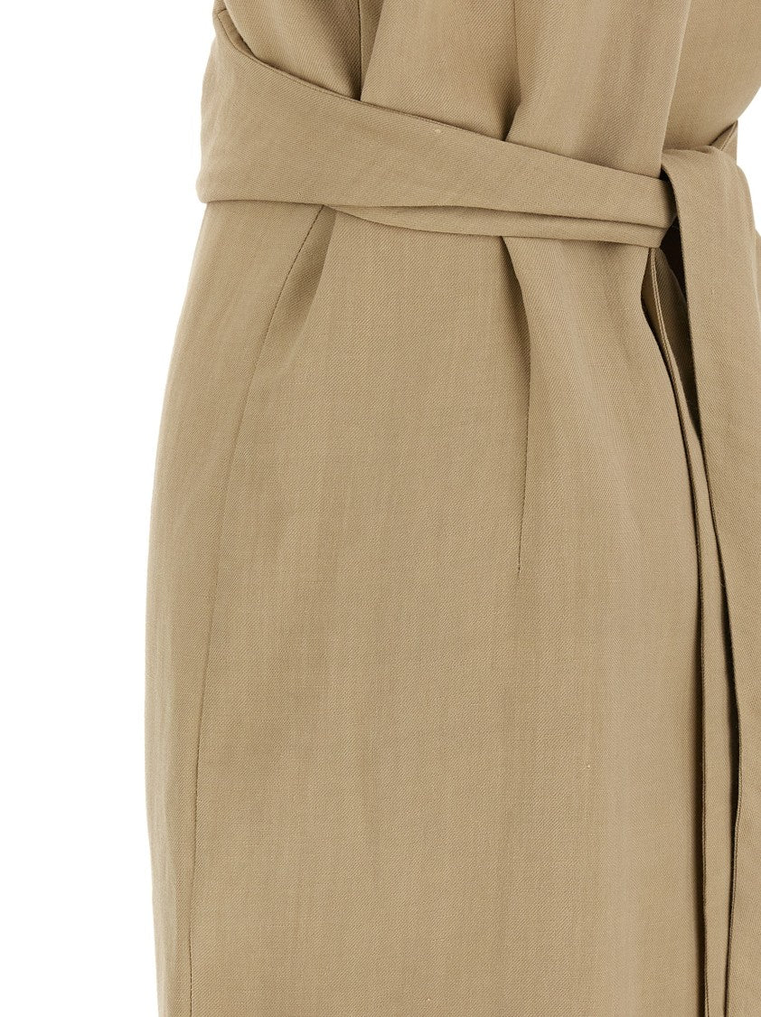 Brunello Cucinelli Viscose And Linen Wrap Midi Dress