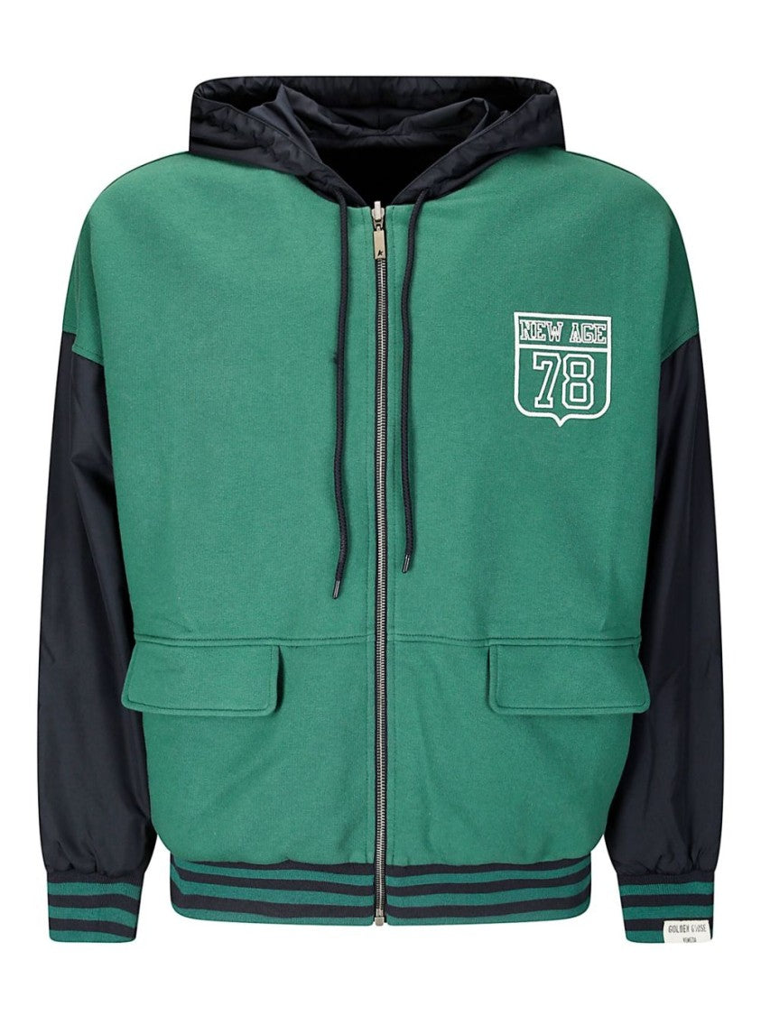 Golden Goose Forest Green Stripe Trim Hooded Sweatshirt