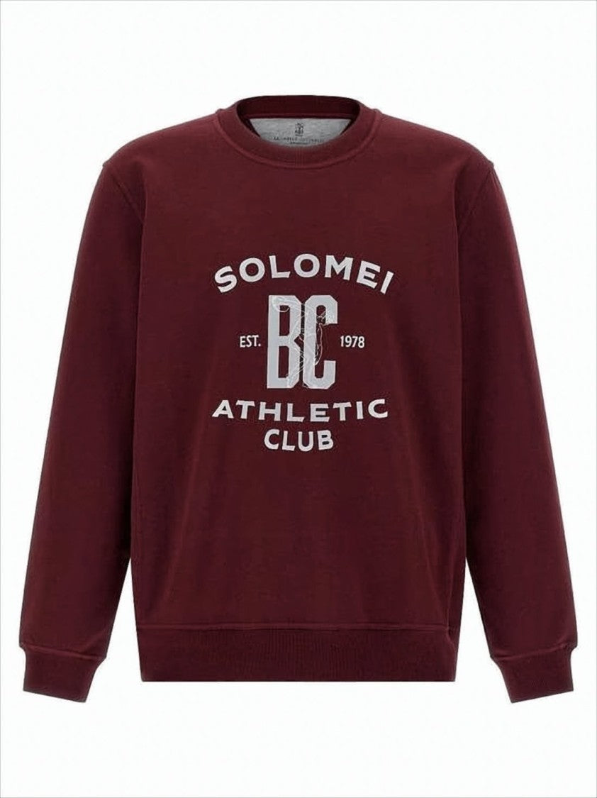 Brunello Cucinelli Burgundy Long-Sleeve Sweatshirt With Graphic Emblem And Ribbed Details