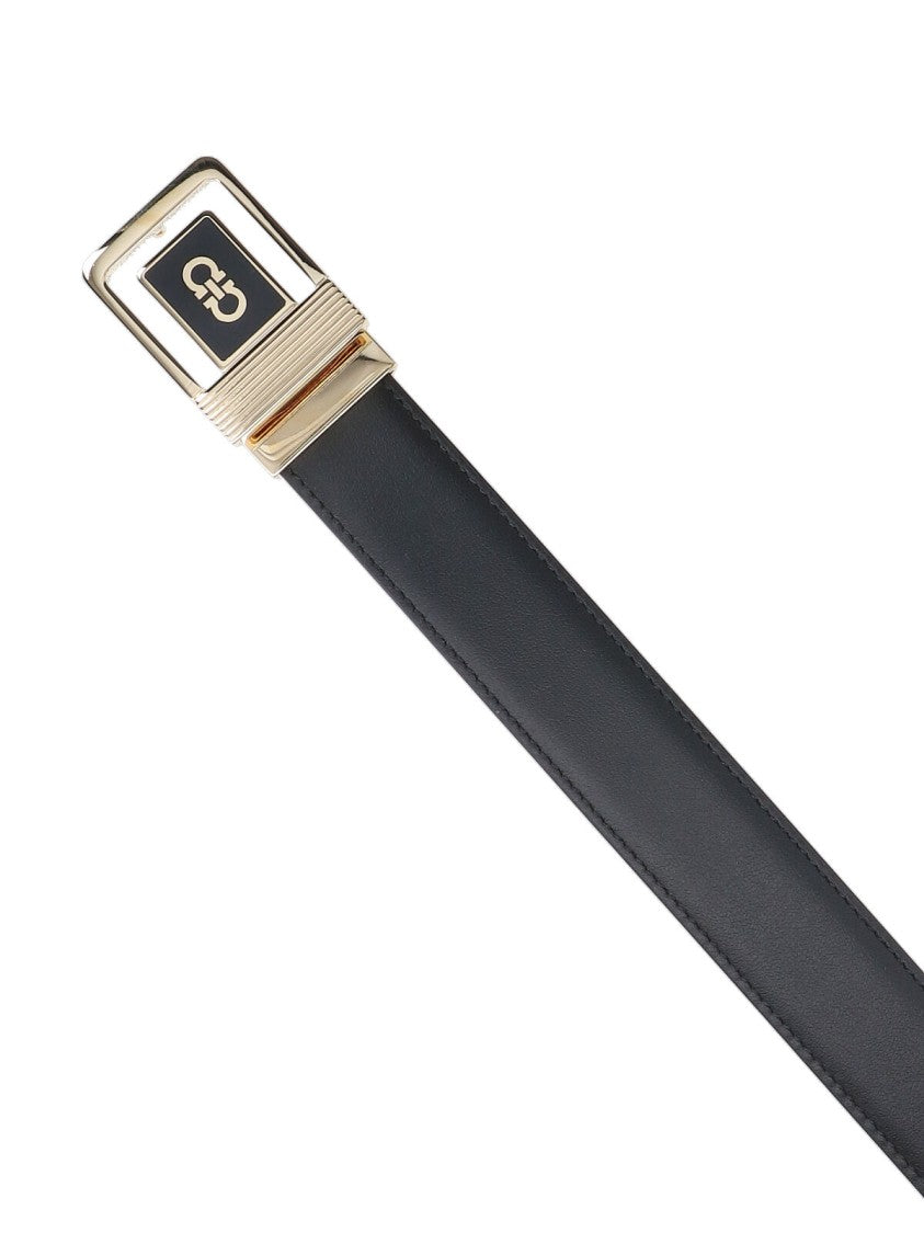 Ferragamo Reversible Logo Belt In Black Calfskin On One Side