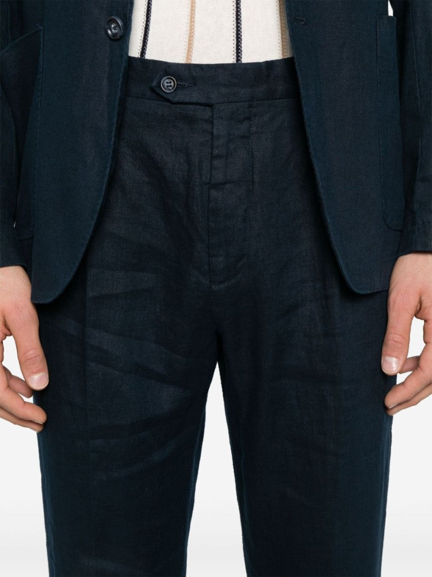 Manuel Ritz Tailored Navy Blue Two-Piece Linen Suit