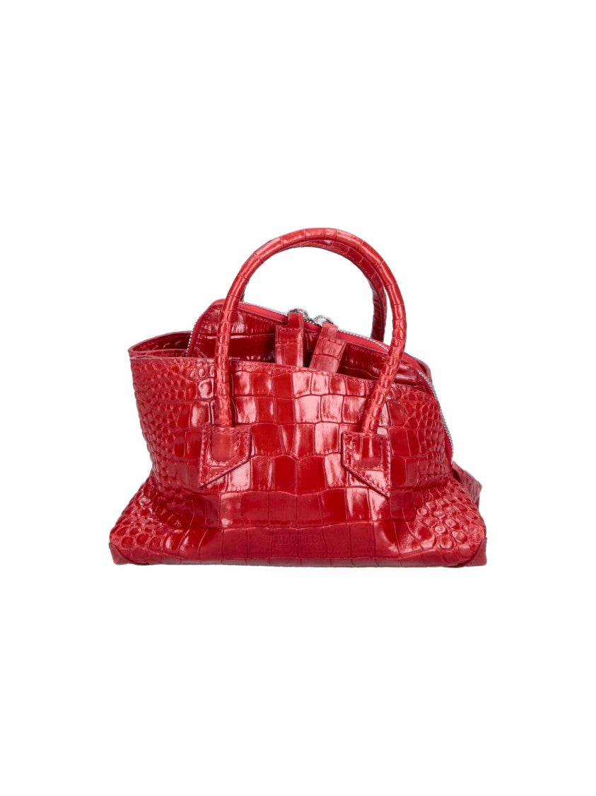 The Attico Crocodile-Embossed Red Handbag With Versatile Straps