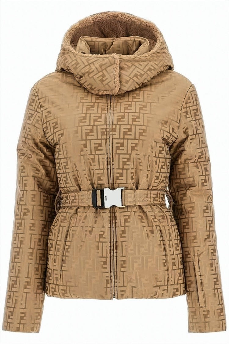 Fendi Monogram-Patterned Padded Jacket With Detachable Hood