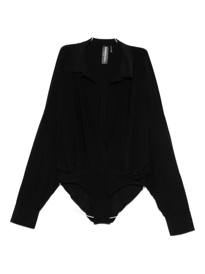 Norma Kamali Black Bodysuit With Deep V-Neckline