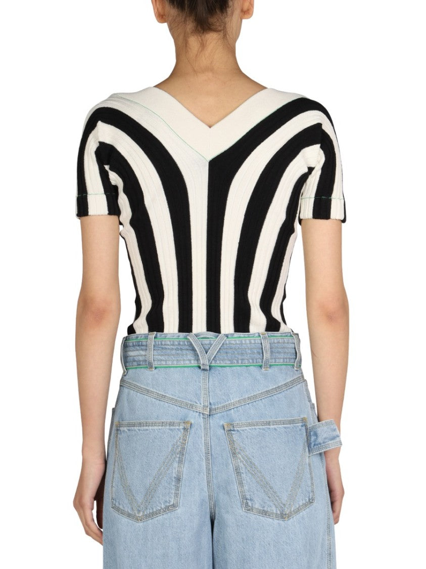 Bottega Veneta V-Neck Striped Pattern Top With Modern Aesthetic