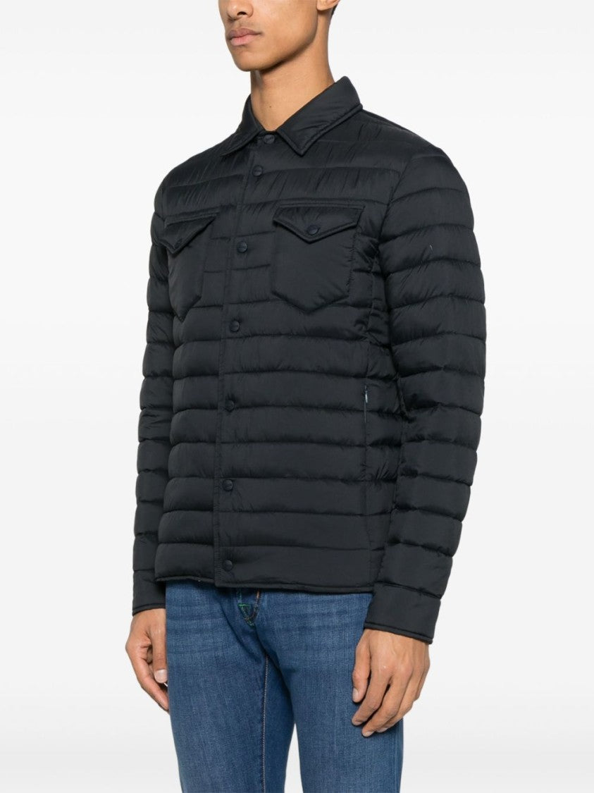 Herno Quilted Blue Coat With Button-Up Front