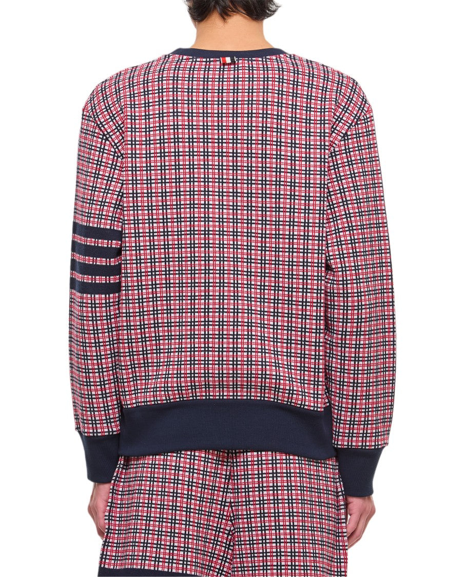 Thom Browne 4-Bar Cotton Crewneck Sweatshirt With Checkered Pattern