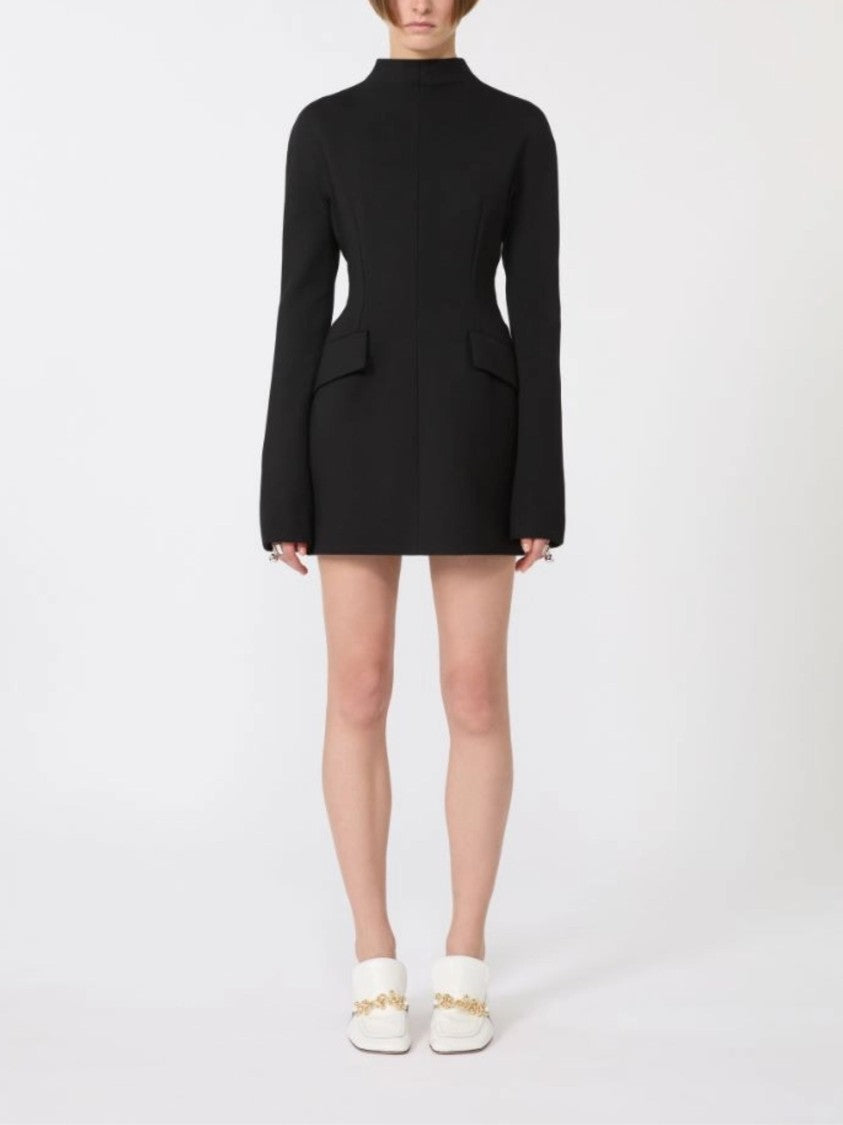 Sportmax Black Hourglass Silhouette Gabardine Mini Dress