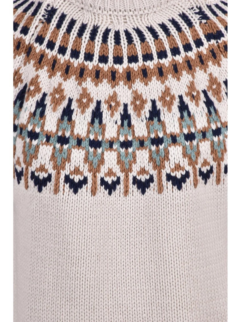 Dondup Beige Wool-Blend Yoke Turtleneck Sweater
