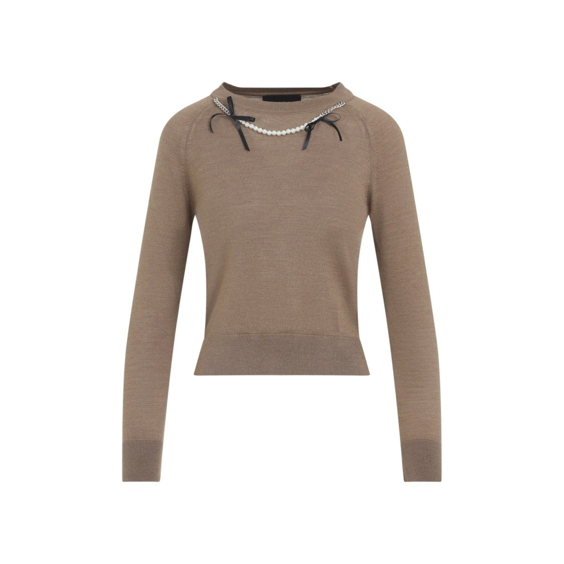 Simone Rocha Fitted Long-Sleeve Sweater With Pearl Accents And Ribbon Detail