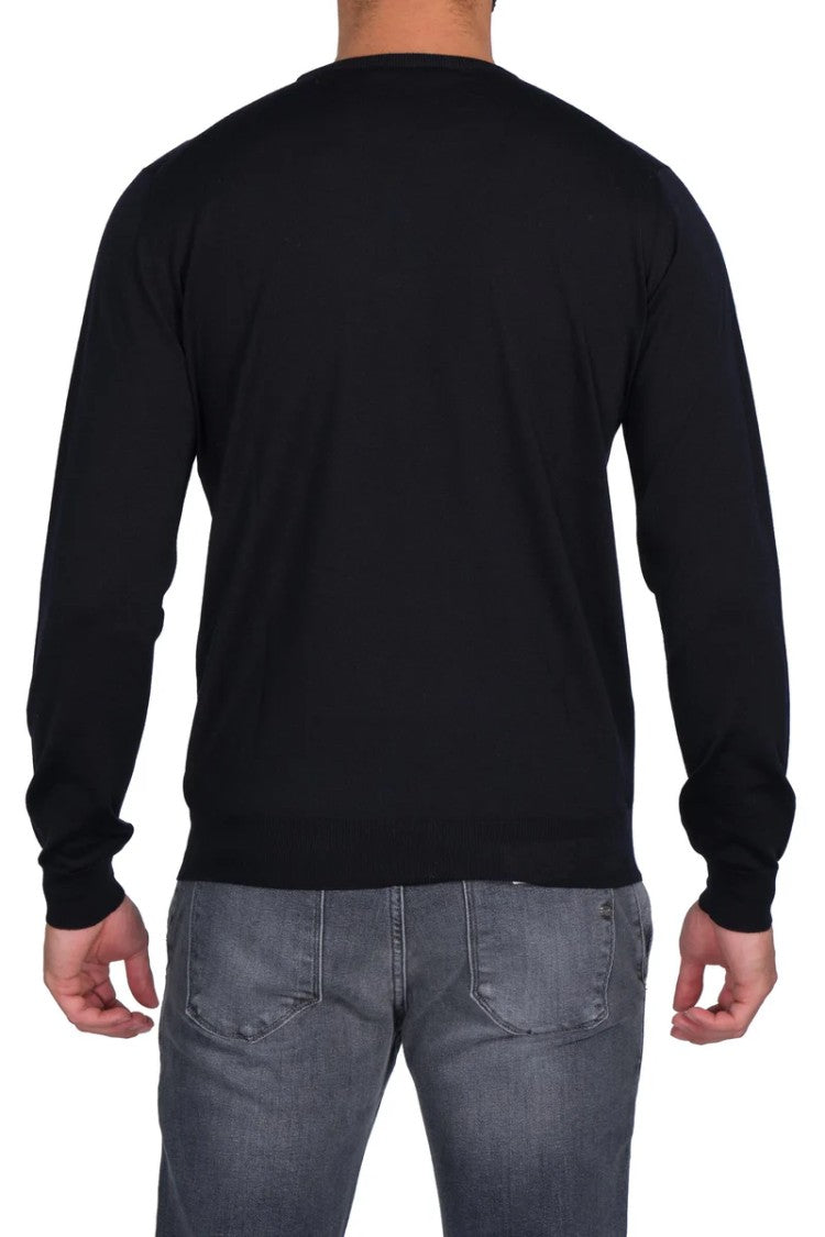 Filippo De Laurentiis Timeless Black Merino Crew Neck Sweater