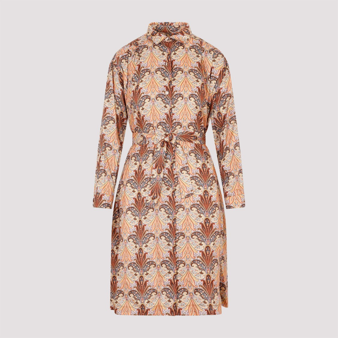 Etro Brown Wool And Silk Printed Shirt Dress
