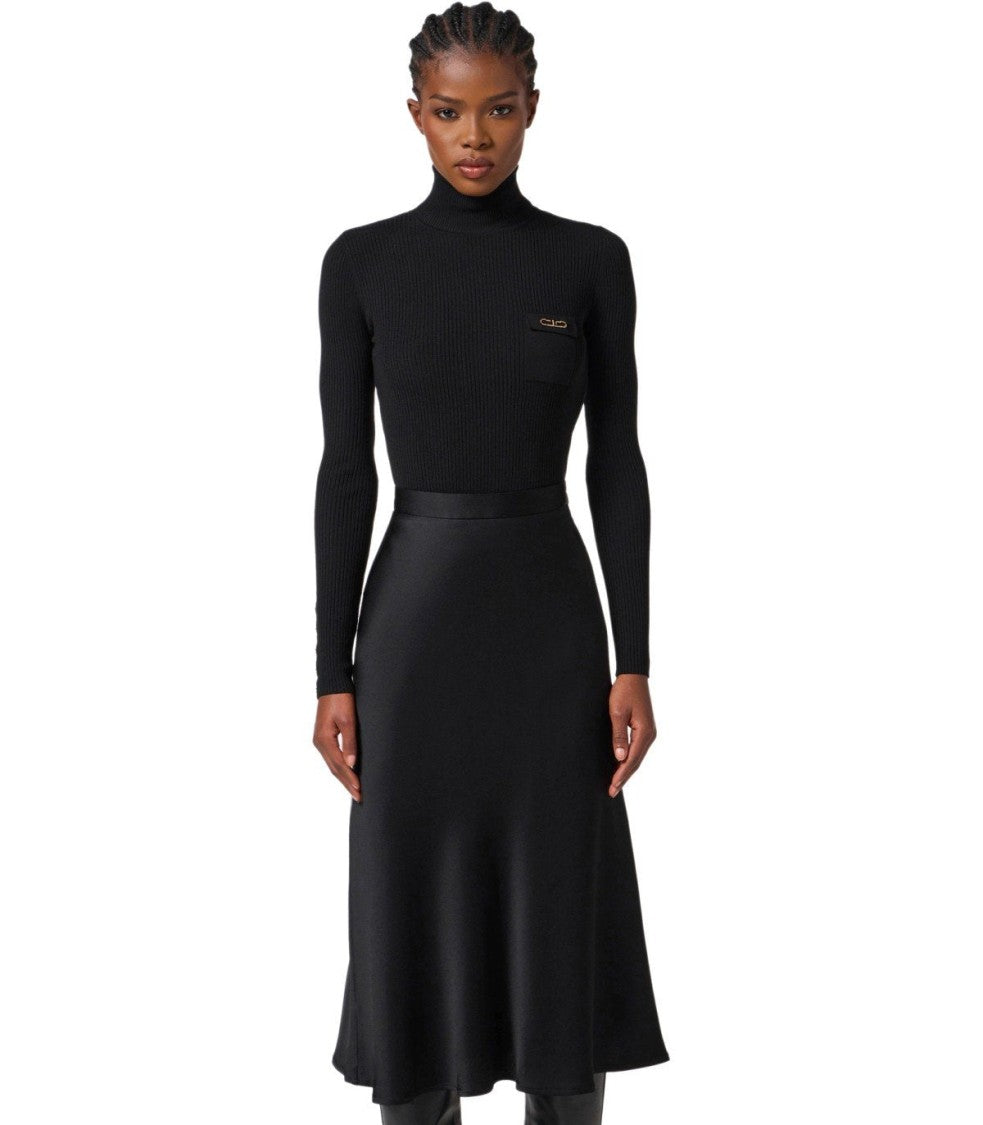 Elisabetta Franchi Black Turtleneck Dress